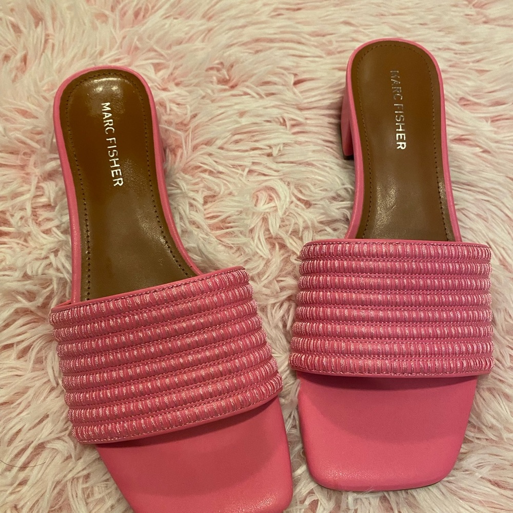 Marc Fisher Pink Woven Strap Mules
